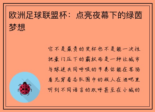 欧洲足球联盟杯：点亮夜幕下的绿茵梦想